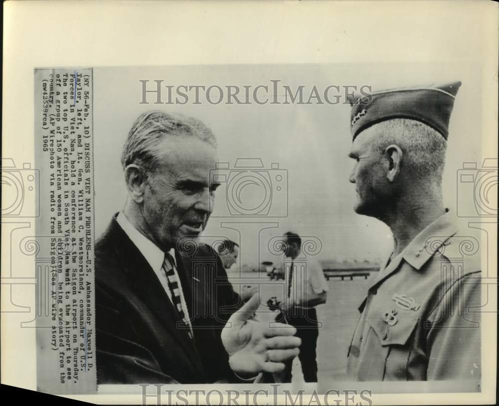 1965 Press Photo Amb. Maxwell Taylor, Lt. Gen. William Westmoreland; Saigon