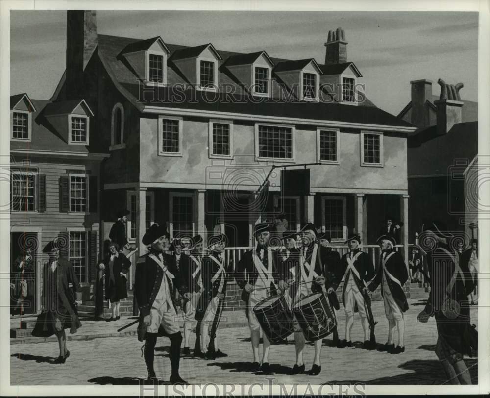 1962 Press Photo Colonial soldiers gather in street - artwork - hcm00478