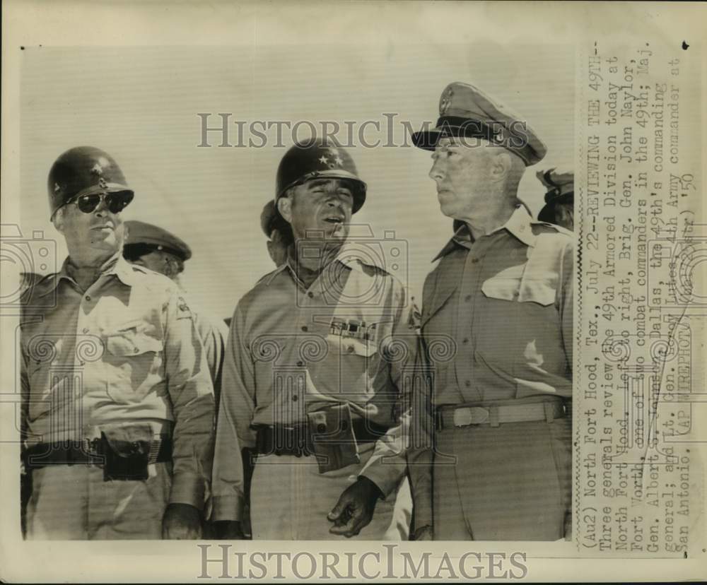 1950 Press Photo Generals review 49th Armored Division at Ft. Hood, Texas