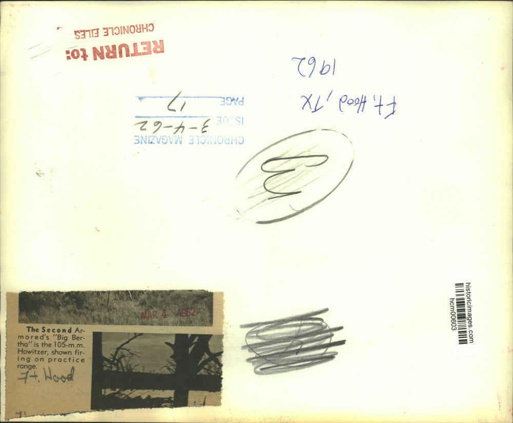 1962 Press Photo Second Armored's "Big Bertha" 105-m.m. Howitzer - Ft. Hood, TX