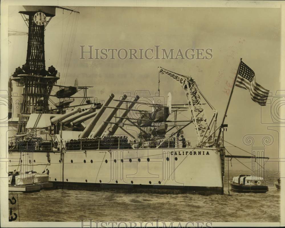 1939 Press Photo American flag flies from the ship California - hcm00621
