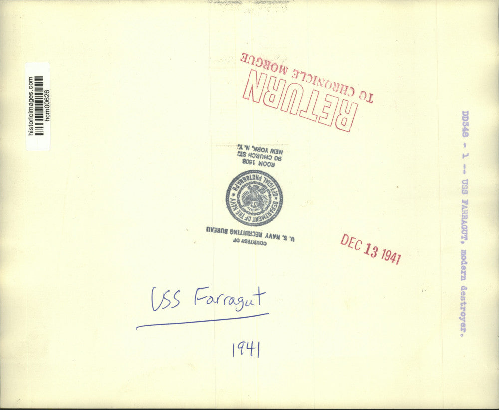 1941 Press Photo USS Farragut, modern U.S. destroyer - hcm00626