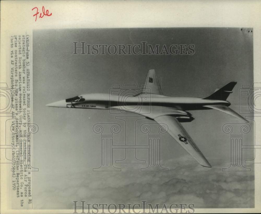 1970 Press Photo Drawing of proposed B-1 Air Force Bomber - hcm00677