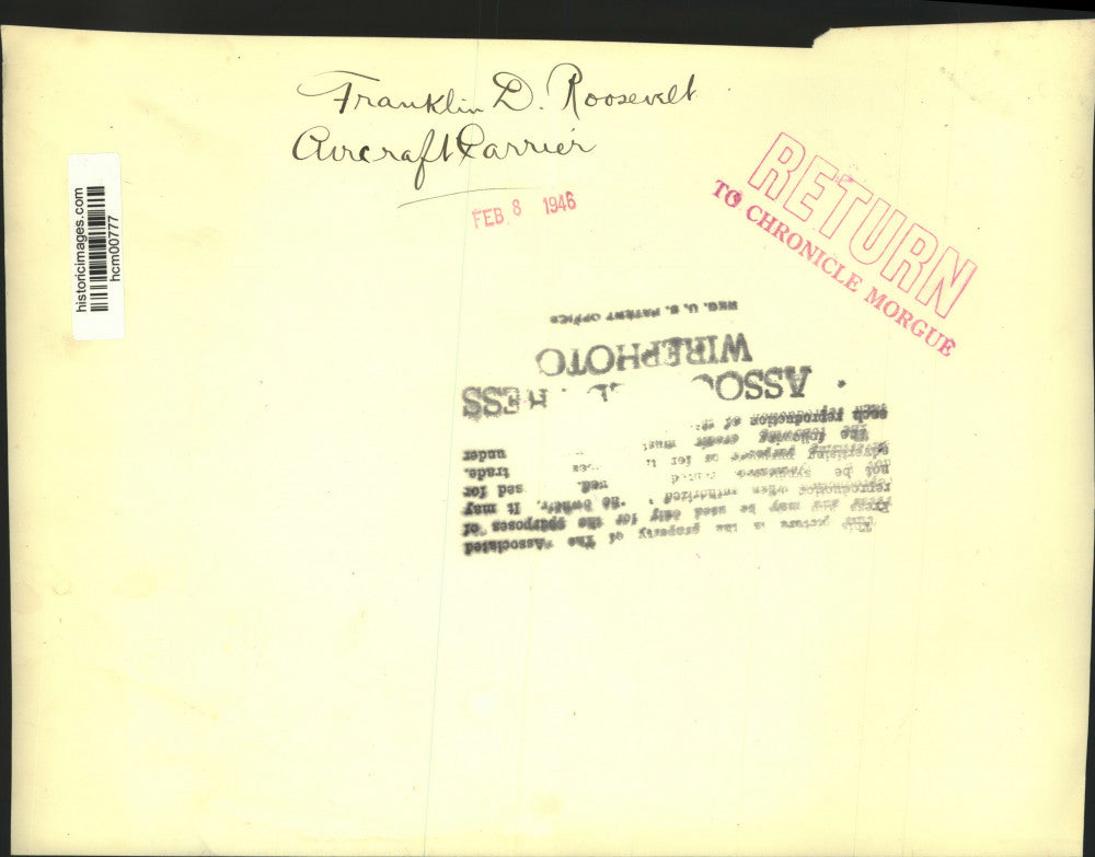 1948 Press Photo Franklin D. Roosevelt aircraft carrier - hcm00777