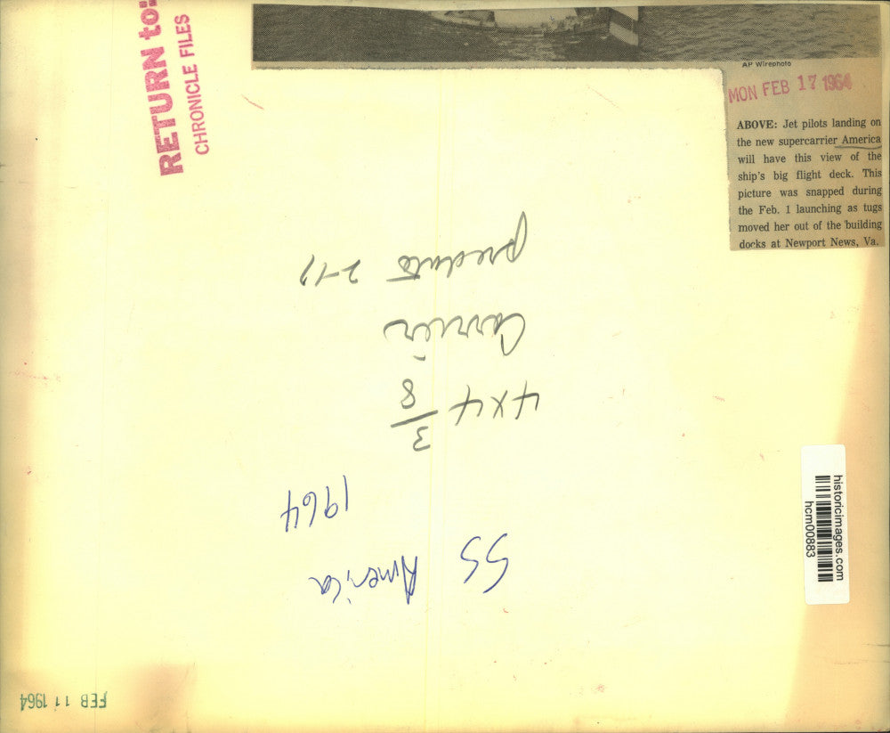 1964 Press Photo Supercarrier America moved from building dock in Newport News