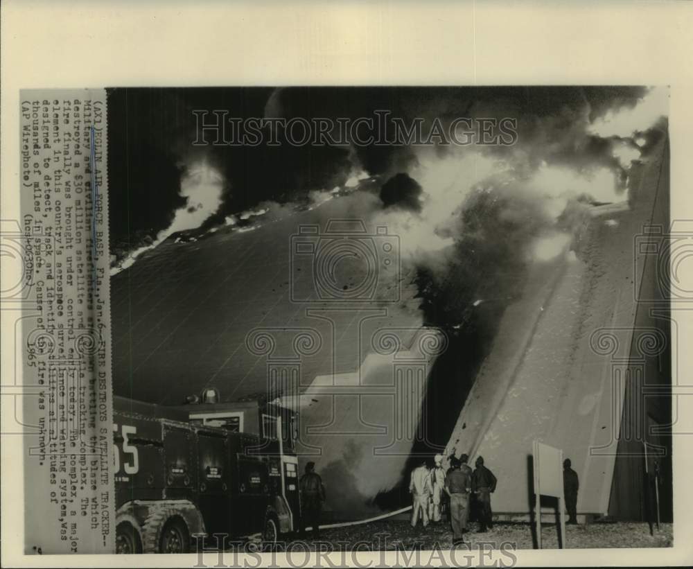 1965 Press Photo Firefighters battle blaze; Eglin AFB missile training complex