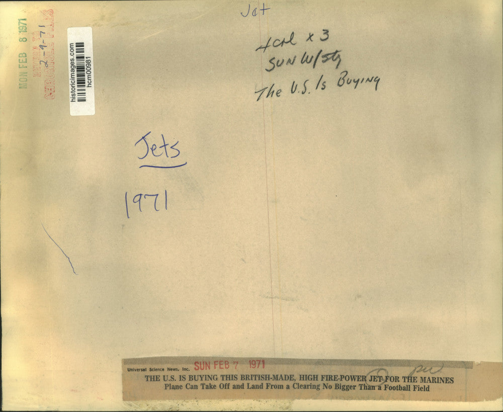 1971 Press Photo U.S. to buy this British-made high fire-power jet for Marines