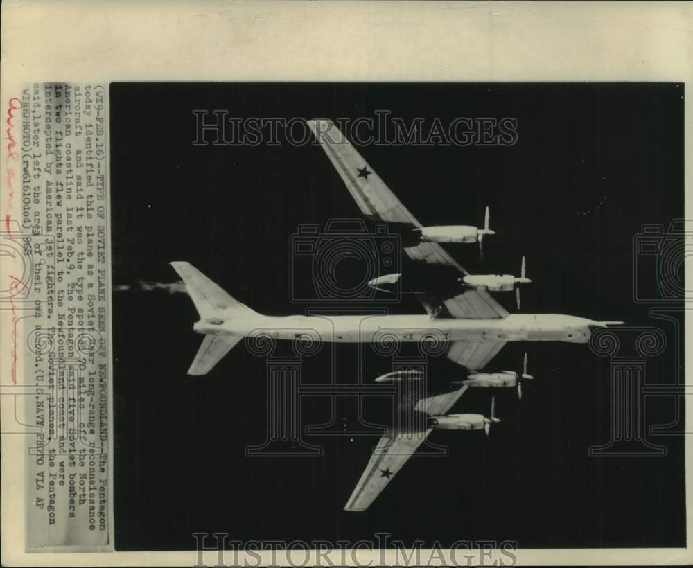 1968 Press Photo Soviet Bear aircraft; same type spotted off Newfoundland coast