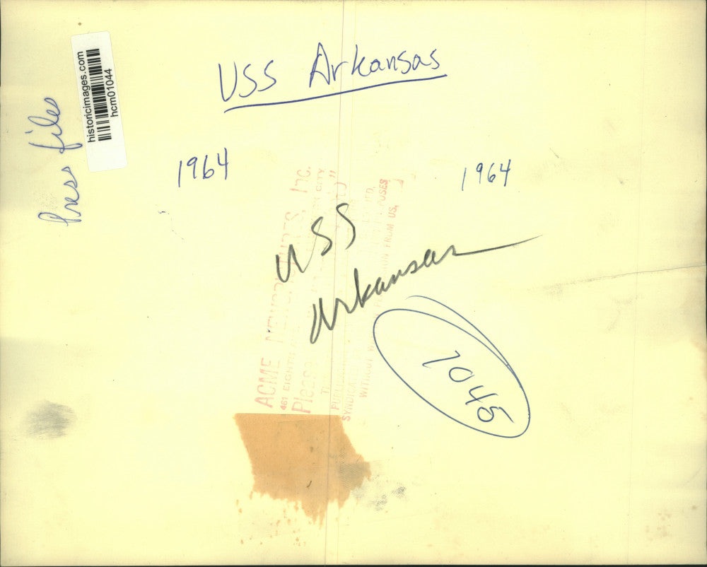 1964 Press Photo USS Arkansas battleship - hcm01044