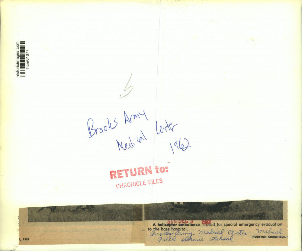 1962 Press Photo Helicopter ambulance used during training; Brooks Army Med., TX