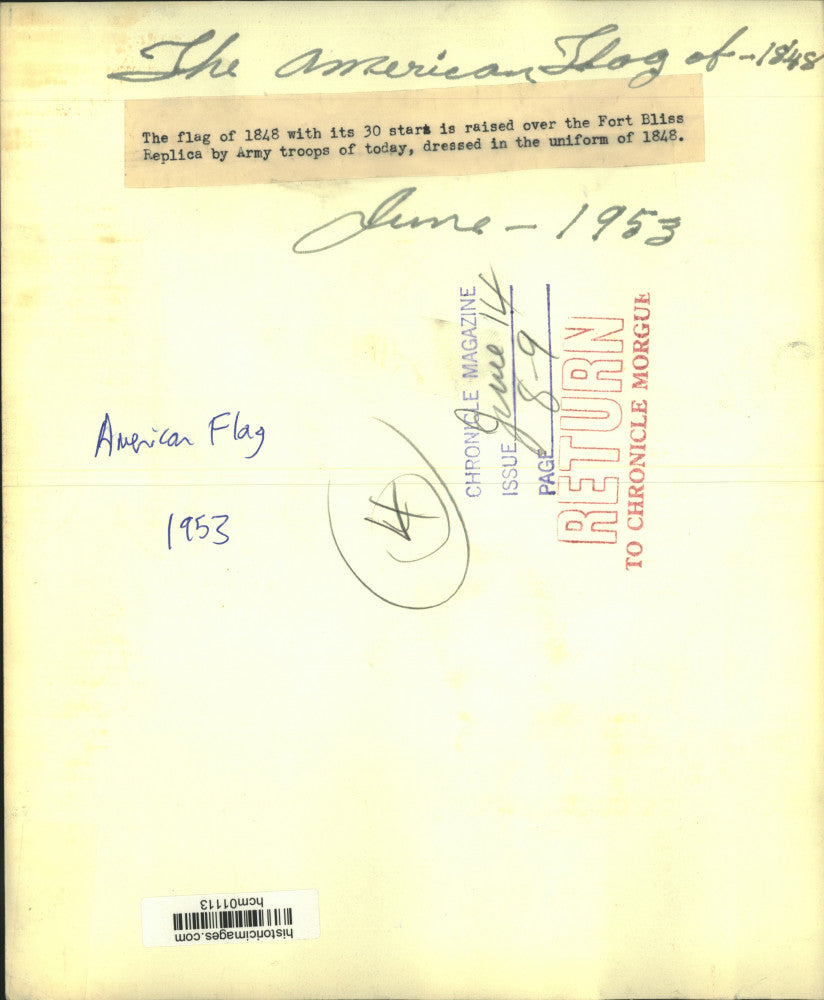 1953 Press Photo Reenactment of 1848 at Fort Bliss Replica by Army troops