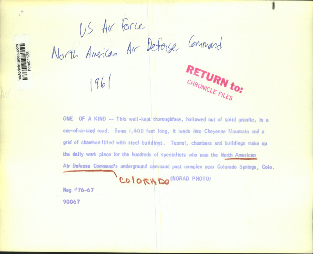 1961 Press Photo Road inside NORAD's underground complex in Colorado - hcm01138