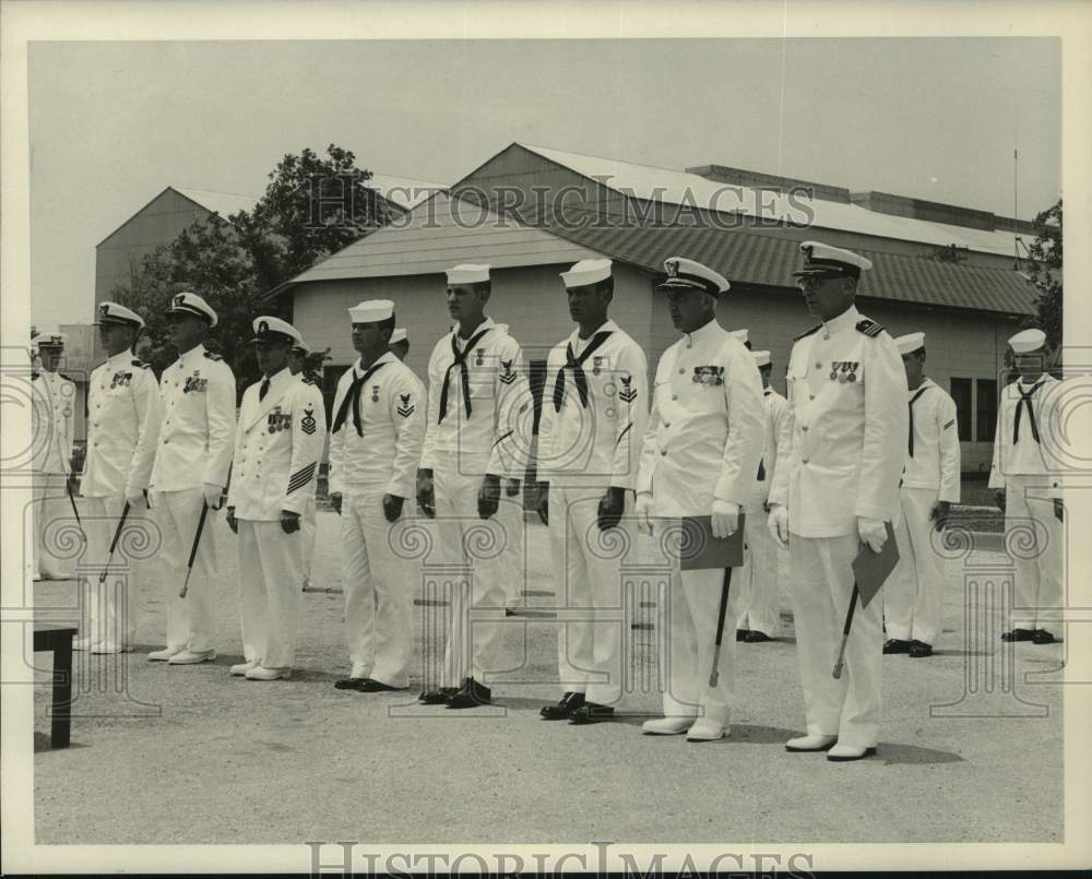 1960 Press Photo Coast Guard members stand at attention - Houston - hcm01176