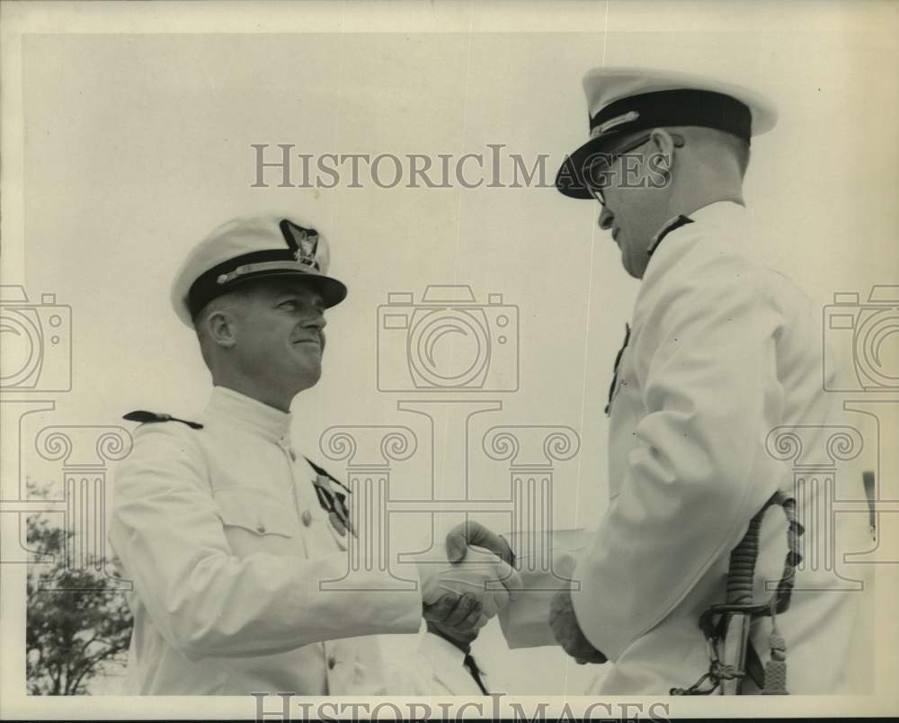 1960 Press Photo Coast Guard members shake hands - Houston - hcm01177