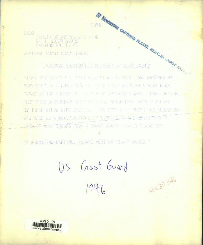 1946 Press Photo Invaders snatched from sea by Coast Guard - hcm01201