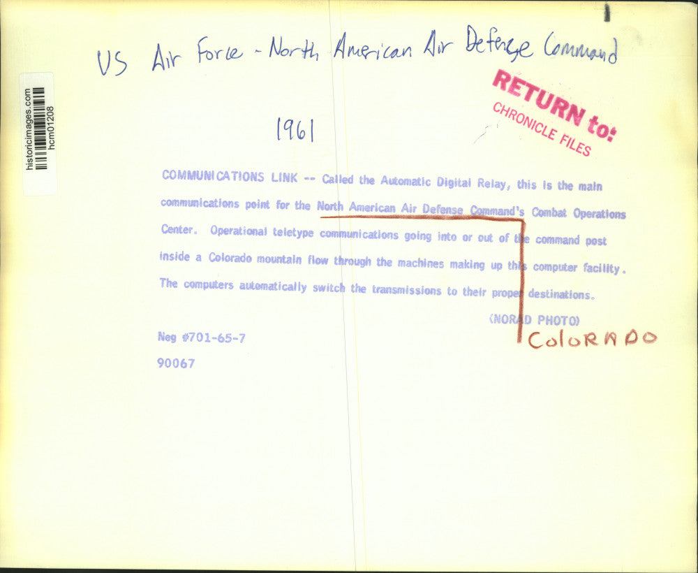 1961 Press Photo Automatic Digital Relay at Air Defense Op Center in Colorado