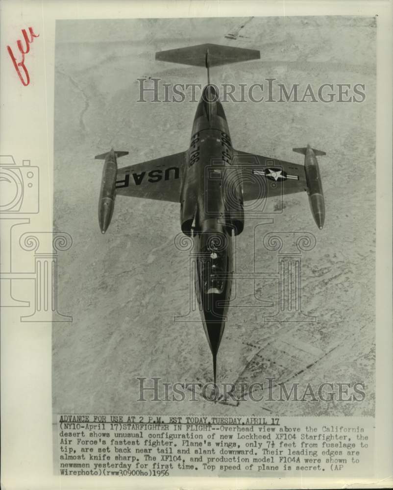 1956 Press Photo United States Air Force - Lockheed XF104 Starfighter in flight