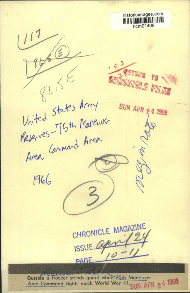 1966 Press Photo Army trooper stands guard; 75th Maneuver's mock World War III