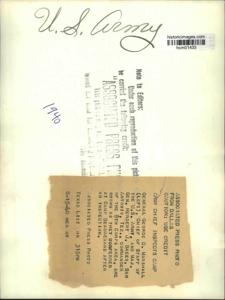 1940 Press Photo Gen. George Marshall, Maj. Gen. Herbert Brees - Camp Beauregard