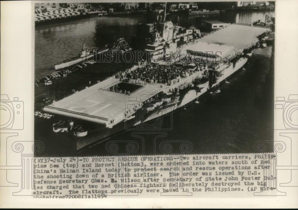 1954 Press Photo USS Hornet ordered into waters of Red China&#39;s Hainan Island- Historic Images