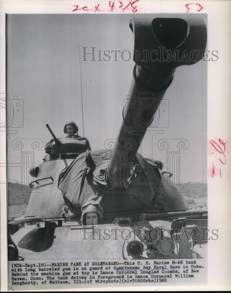 1962 Press Photo United State Marines in Tank at Guantanamo Bay Base in Cuba- Historic Images