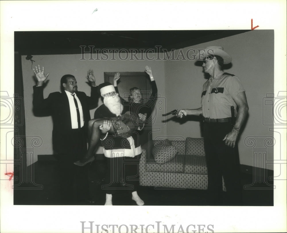 1991 Press Photo Cast of "Santa Conspiracy" at Curtains Theater in Houston
