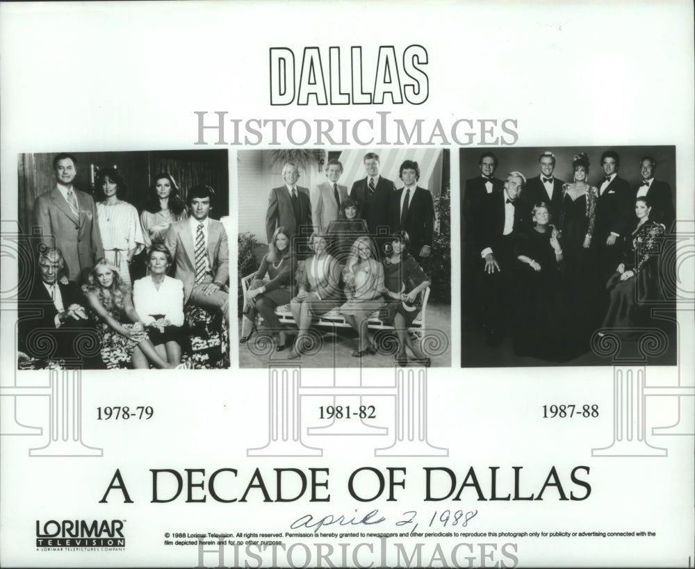 1988 Press Photo A decade of actors on the television show Dallas. - hcp00295- Historic Images