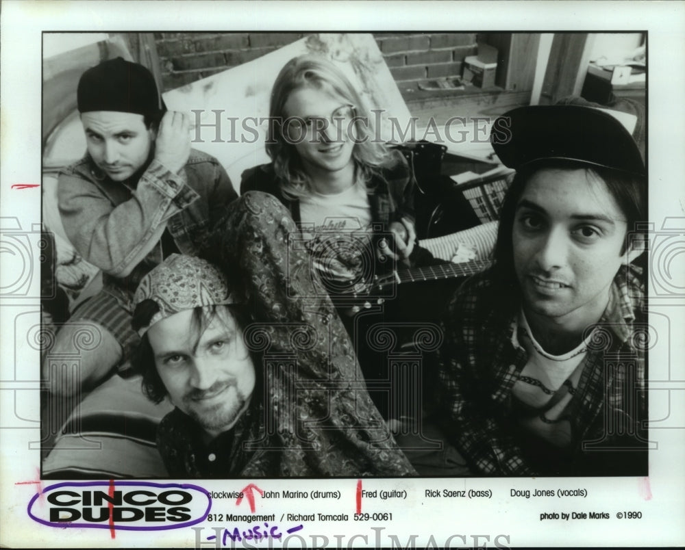 1990 Press Photo &quot;Cinco Dudes&quot; will be at South by Southwest Music in Austin.- Historic Images