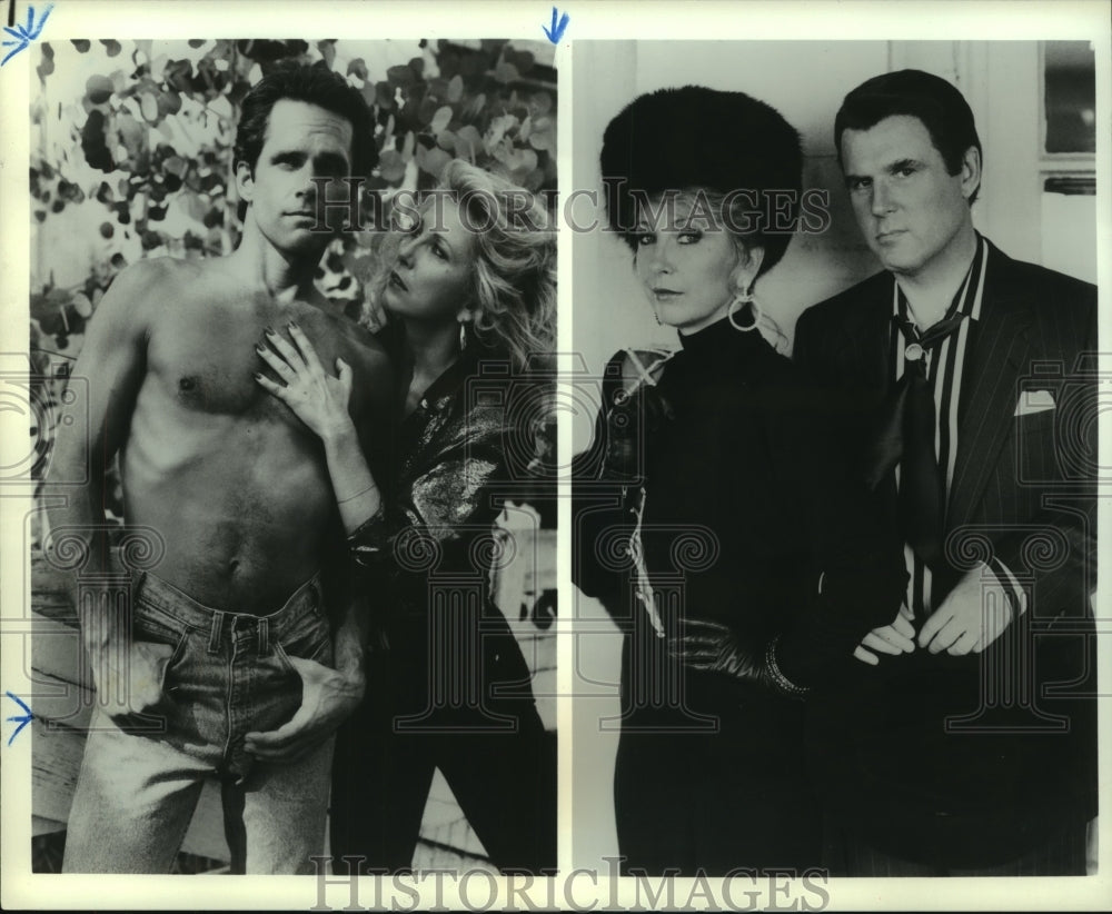 1986 Press Photo Gregory Harrison, Teri Garr &amp; Charles Grodin in &quot;Fresno&quot;.- Historic Images