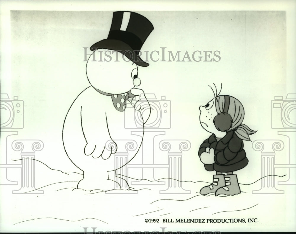 1995 Press Photo Frosty the Snowman and Little Girl. - hcp03127- Historic Images