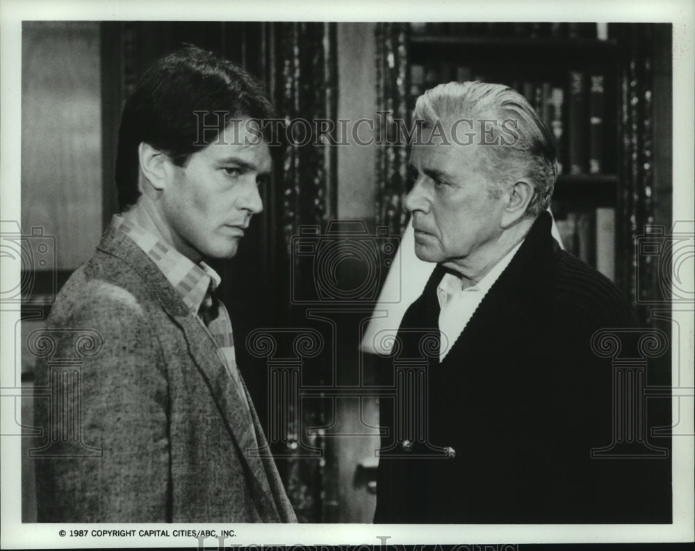 1987 Press Photo Scene from &quot;Dynasty&quot; &quot;The Confession&quot; airing on ABC.- Historic Images