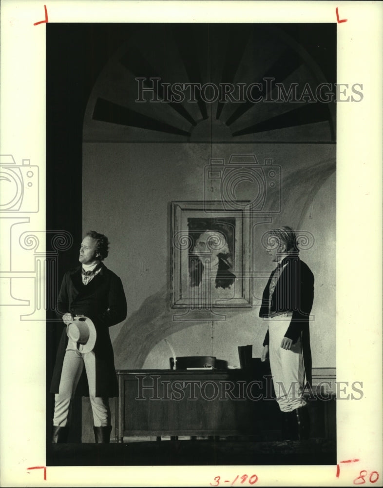 1980 Press Photo Sam Houston and Martin Lodge act in &quot;The Lone Star&quot; play- Historic Images