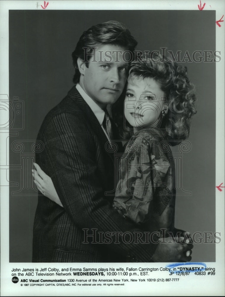 1987 Press Photo John James and Emma Samms act in &quot;Dynasty&quot; series - hcp04081- Historic Images