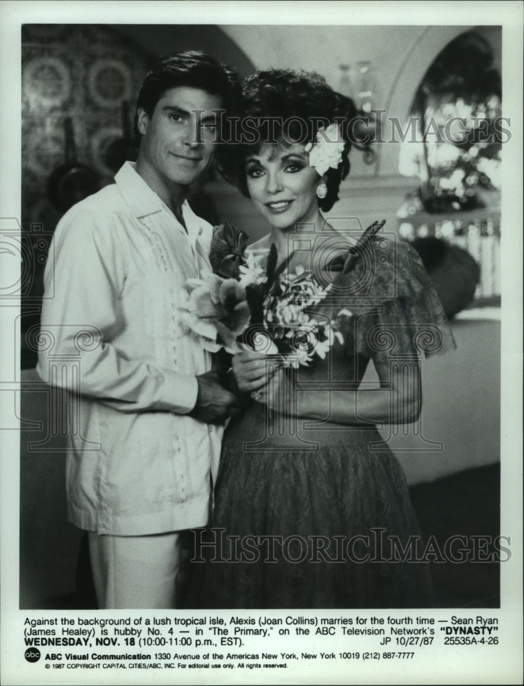 1987 Press Photo Joan Collins and James Healey act in &quot;Dynasty&quot; series- Historic Images