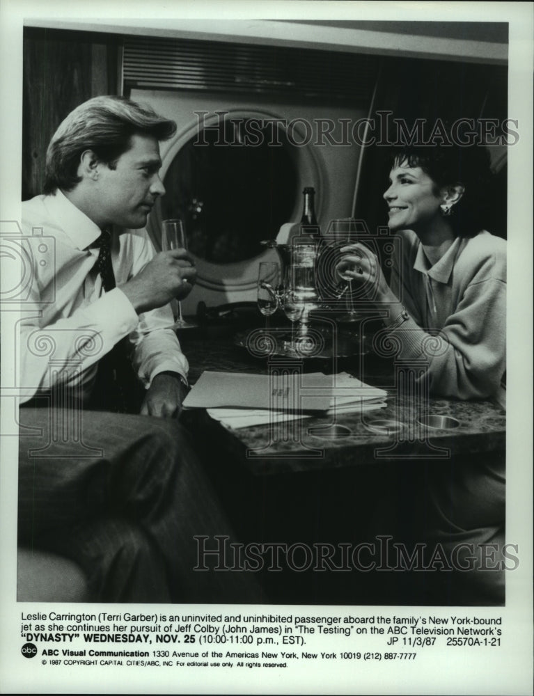 1987 Press Photo Terri Garber and John James act in the series &quot;Dynasty&quot;- Historic Images