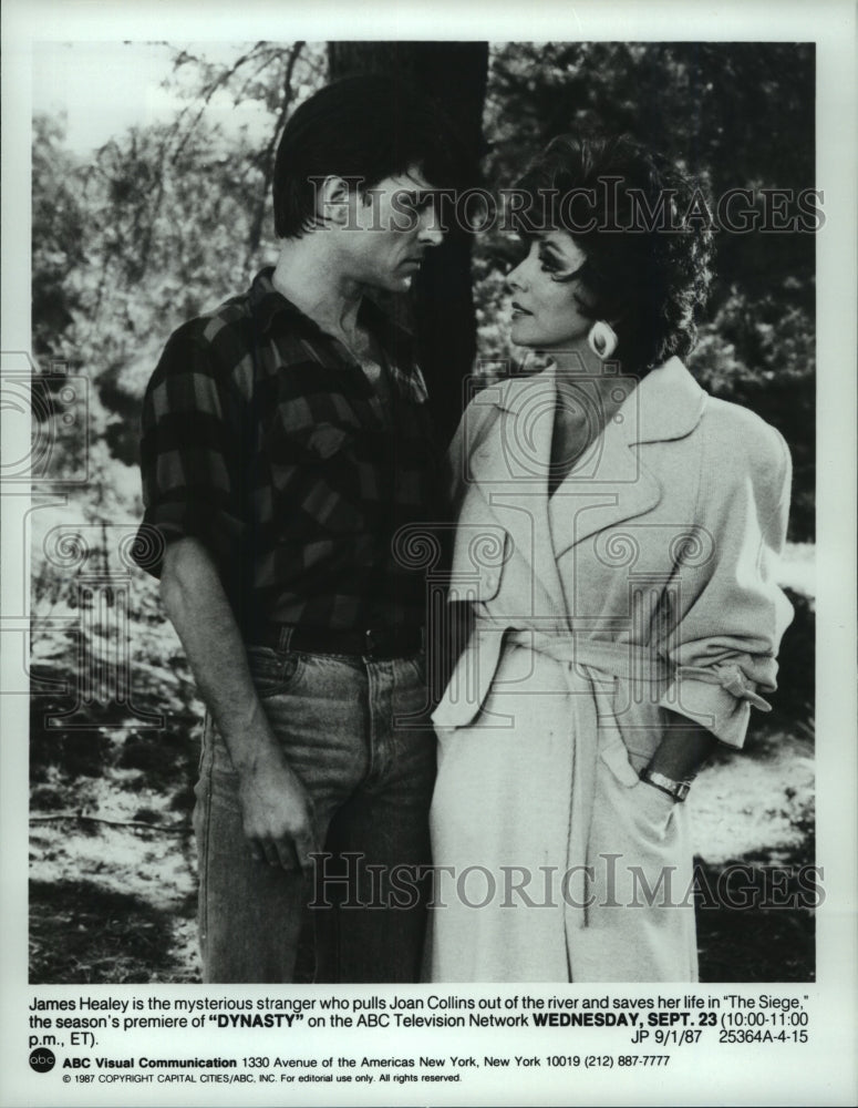 1987 Press Photo James Healey and Joan Collins act in &quot;Dynasty&quot; television show- Historic Images