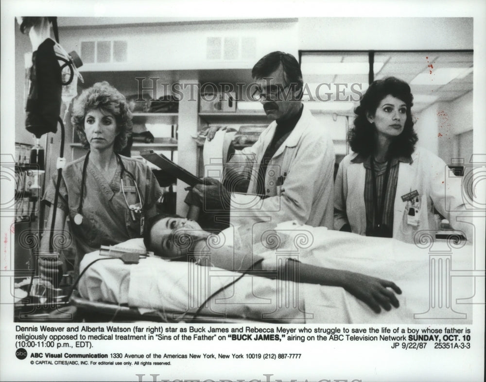 1987 Press Photo Actors in scene from episode of &quot;Buck James&quot; series.- Historic Images