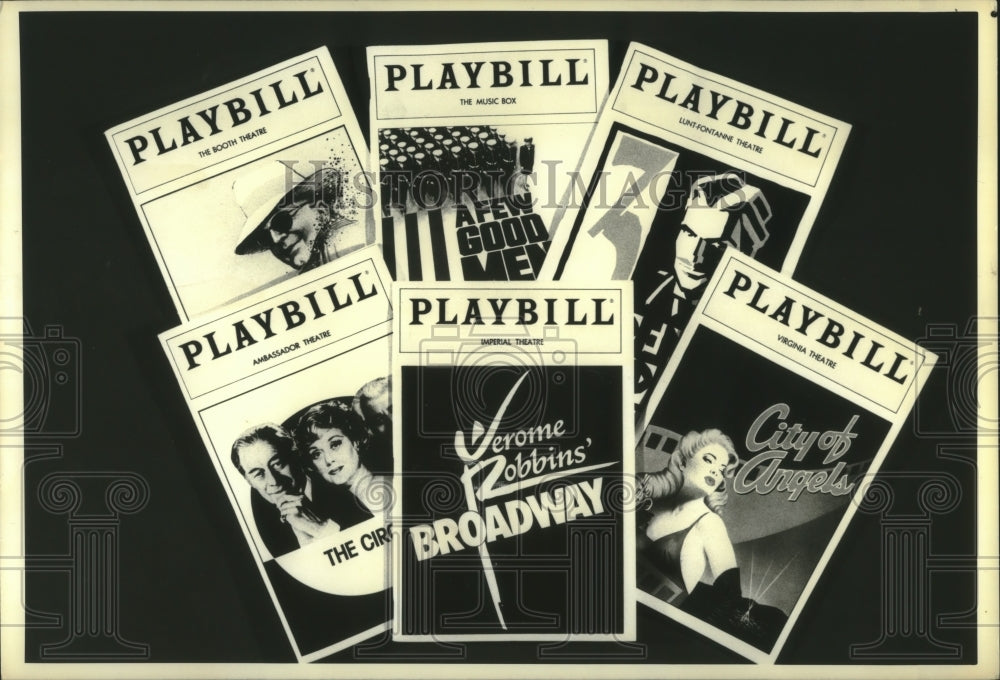 1990 Press Photo Playbills from some of New York&#39;s Broadway shows - hcp04423- Historic Images