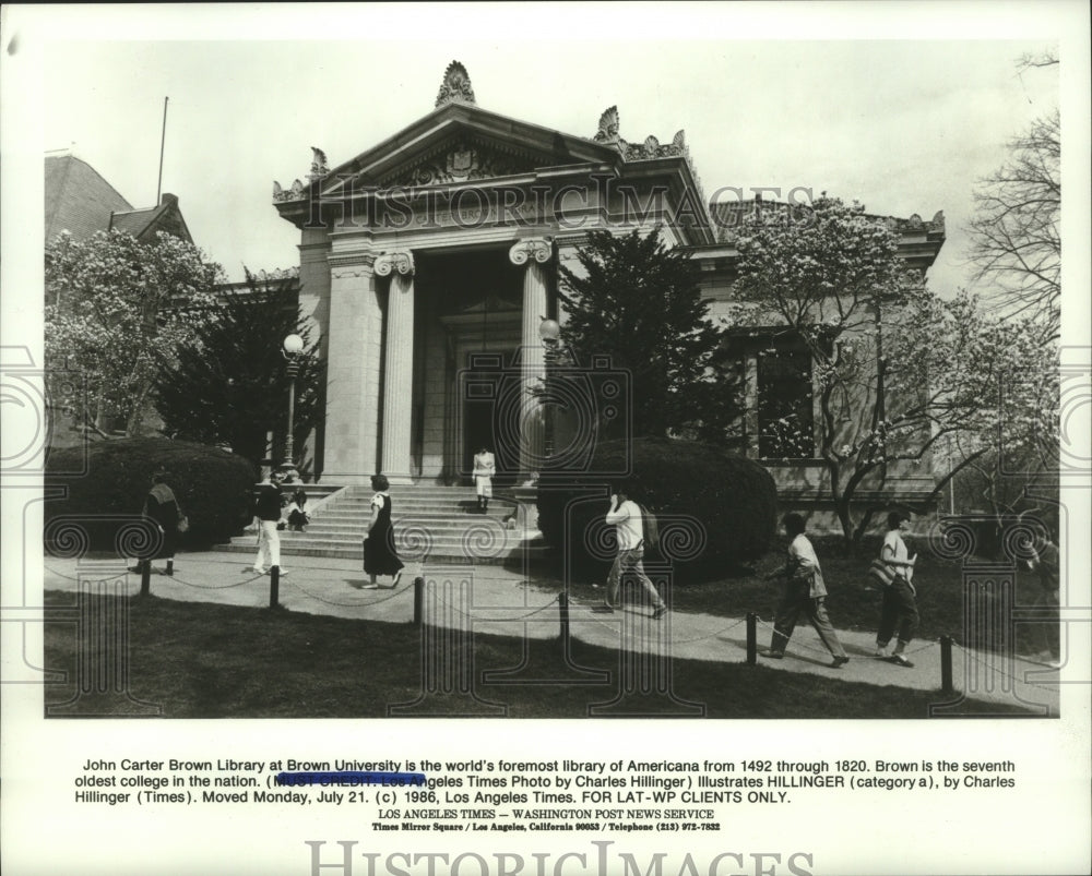 1986 Press Photo John Carter Brown Library at Brown University - hcp04428- Historic Images