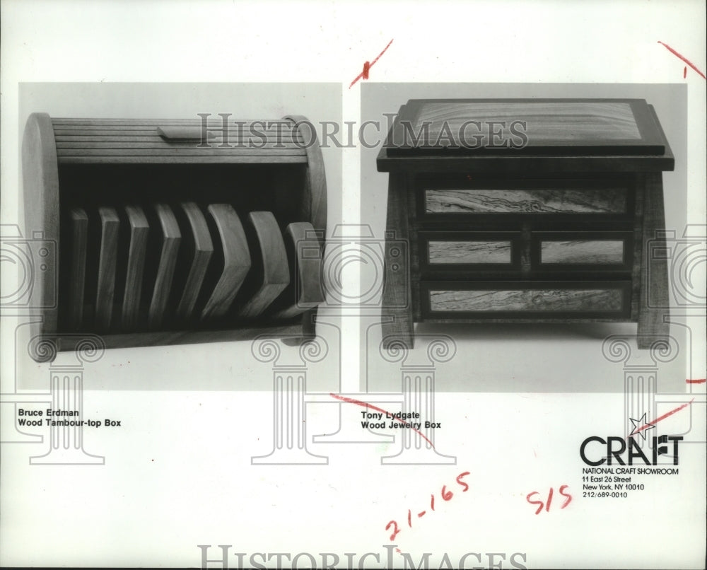 1984 Press Photo Wooden boxes made by Bruce Erdman and Tony Lydgate - hcp04555- Historic Images