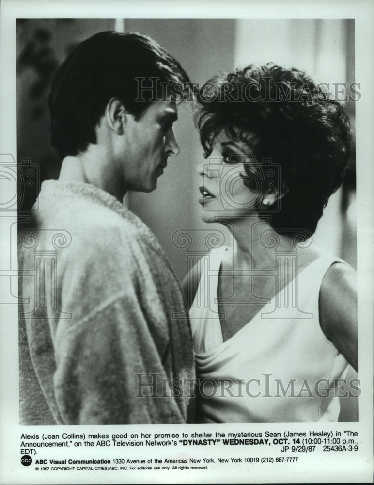 1987 Press Photo Joan Collins &amp; James Healey in scene from &quot;Dynasty&quot;.- Historic Images