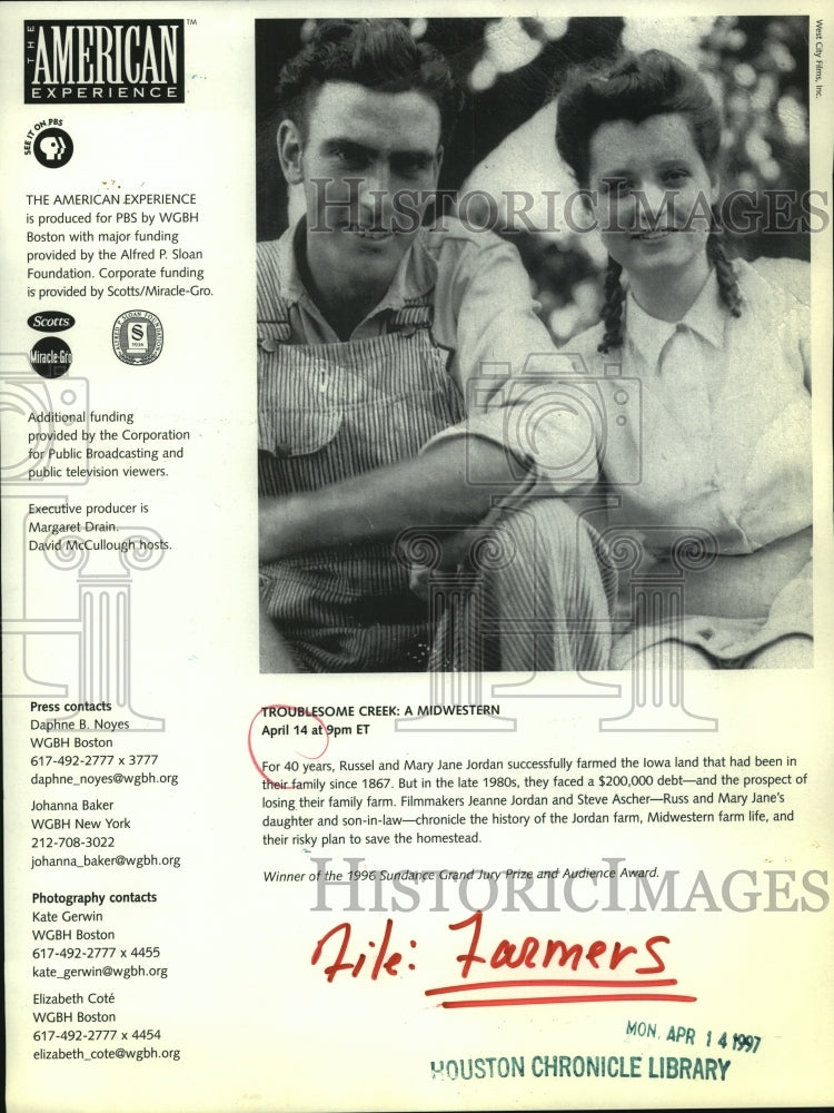 1997 Press Photo "Troublesome Creek: A Midwestern" American Experience PBS TV- Historic Images