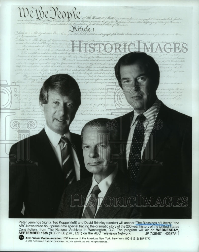 1987 Press Photo News reporters to anchor "The Blessings of Liberty," on ABC-TV.- Historic Images