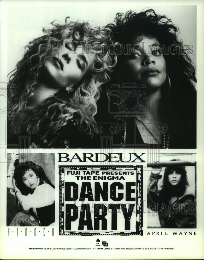1989 Press Photo The Enigma Dance Party with April Wayne, Bardeux, and Hiroko- Historic Images