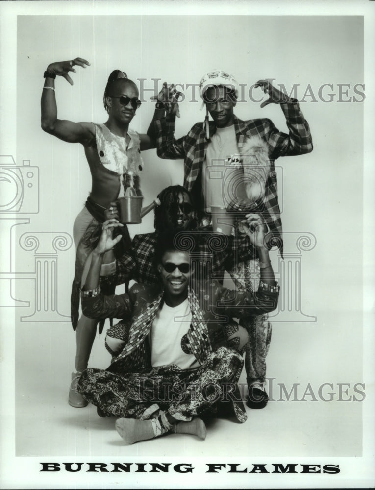 1990 Press Photo Members of &quot;Burning Flames&quot; music group - hcp06521- Historic Images