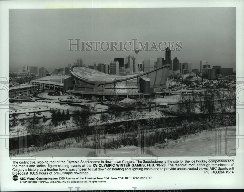 1988 Press Photo Olympic Saddledome in downtown Calgary. - hcp06588- Historic Images