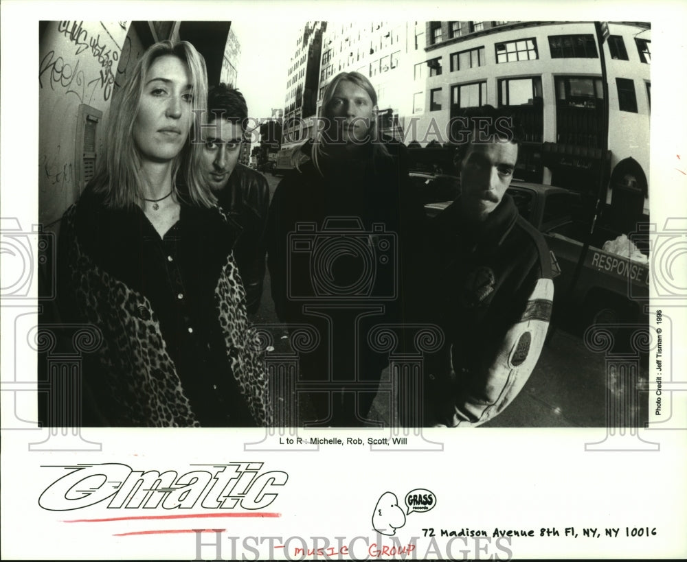 1996 Press Photo Music Group "Omatic" Members Michelle, Rob, Scott, Will- Historic Images
