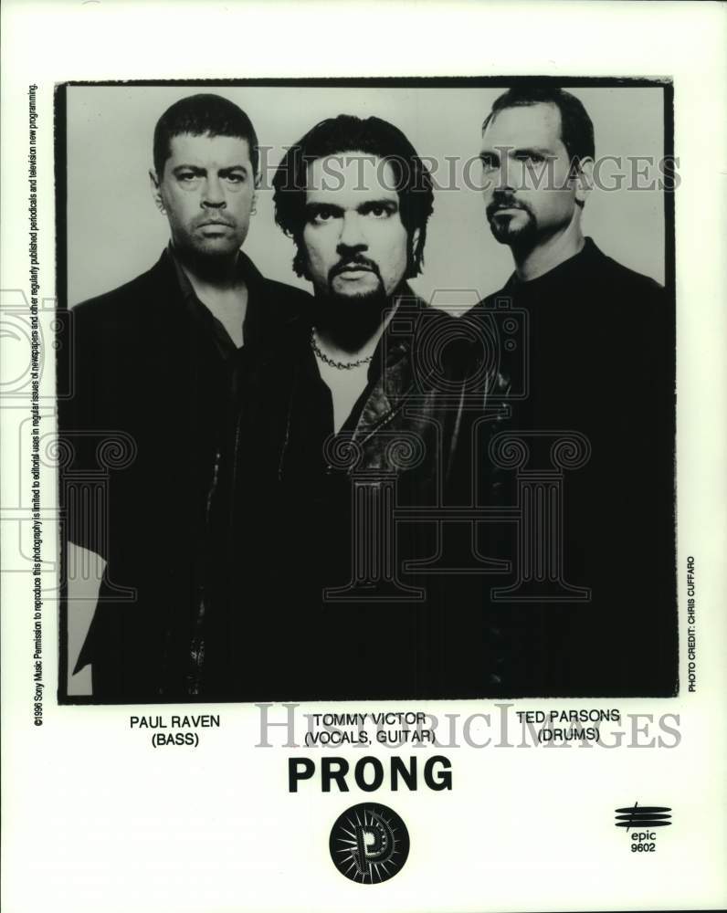 1996 Press Photo Prong: Paul Raven, Tommy Victor, Ted Parsons - Heavy metal band- Historic Images