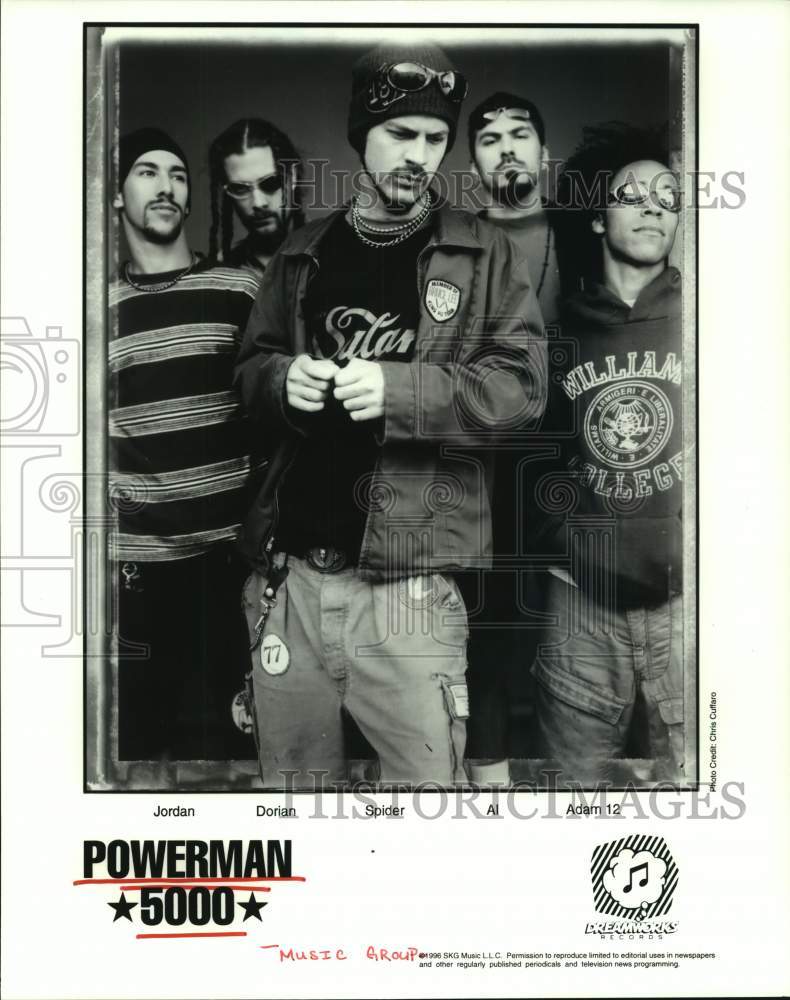 1997 Press Photo Powerman 5000 band members Jordan, Dorian, Spider, Al, Adam 12- Historic Images