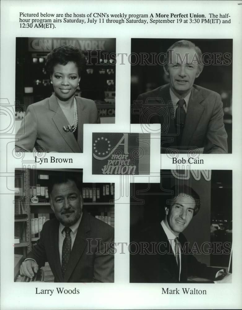 1987 Press Photo Hosts of CNN&#39;s program &quot;A More Perfect Union&quot; - hcp07546- Historic Images